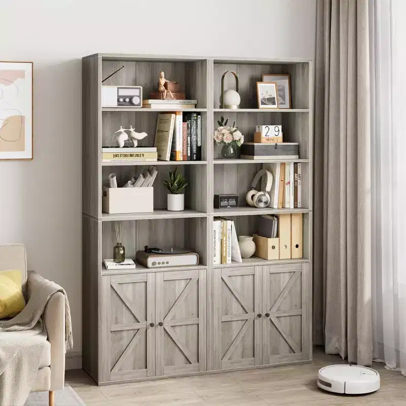 COZONY 71.4 Tall 6-Tier Bookcase with Doors  Wooden Storage Bookshelf, Floor Standing Display Storage for Office, Living Room, Bedroom, Kitchen