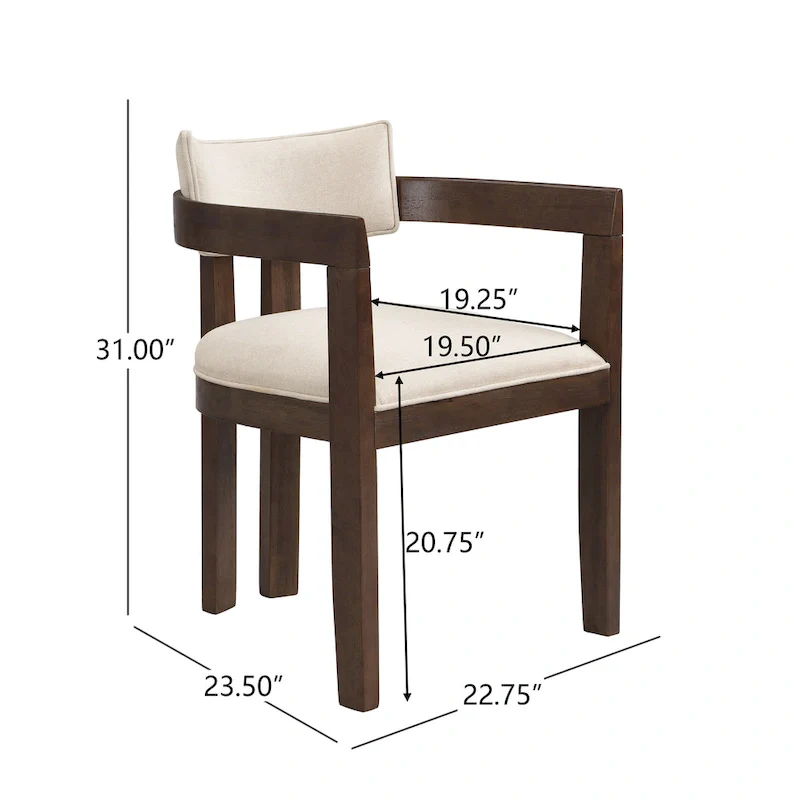 Bouclé Fabric Dining Chair with Armrests – Black & Beige / Light Ash & Beige / Walnut & Beige, Modern Style, Single