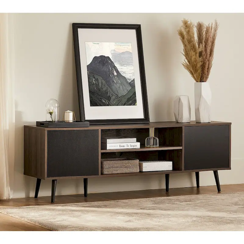 WAMPAT Mid Century Modern TV Stand 61.6 inch Black & Grey