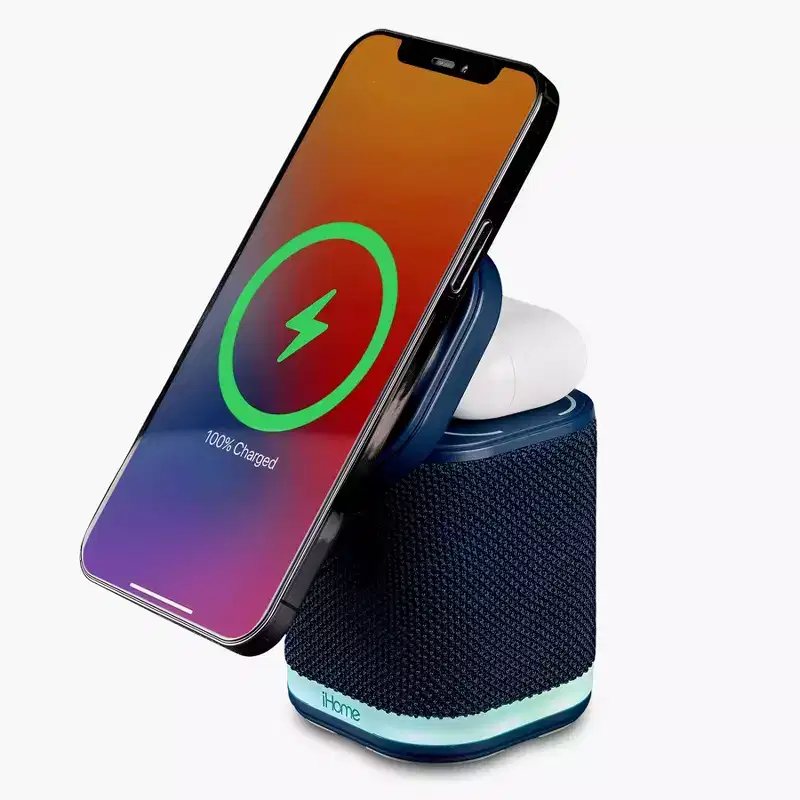 iHome Bluetooth Speaker with Wireless Charger and Night Light  Blue (iPBT50L)