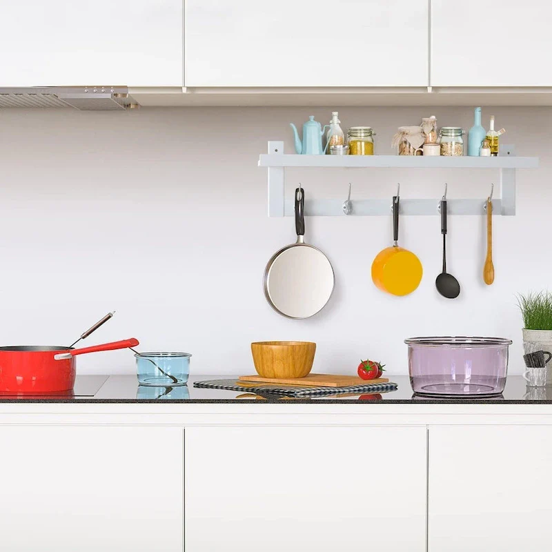 Coat Hooks with Shelf Wall-Mounted, Bamboo Hanging Shelf with 5 Double Metal Hooks