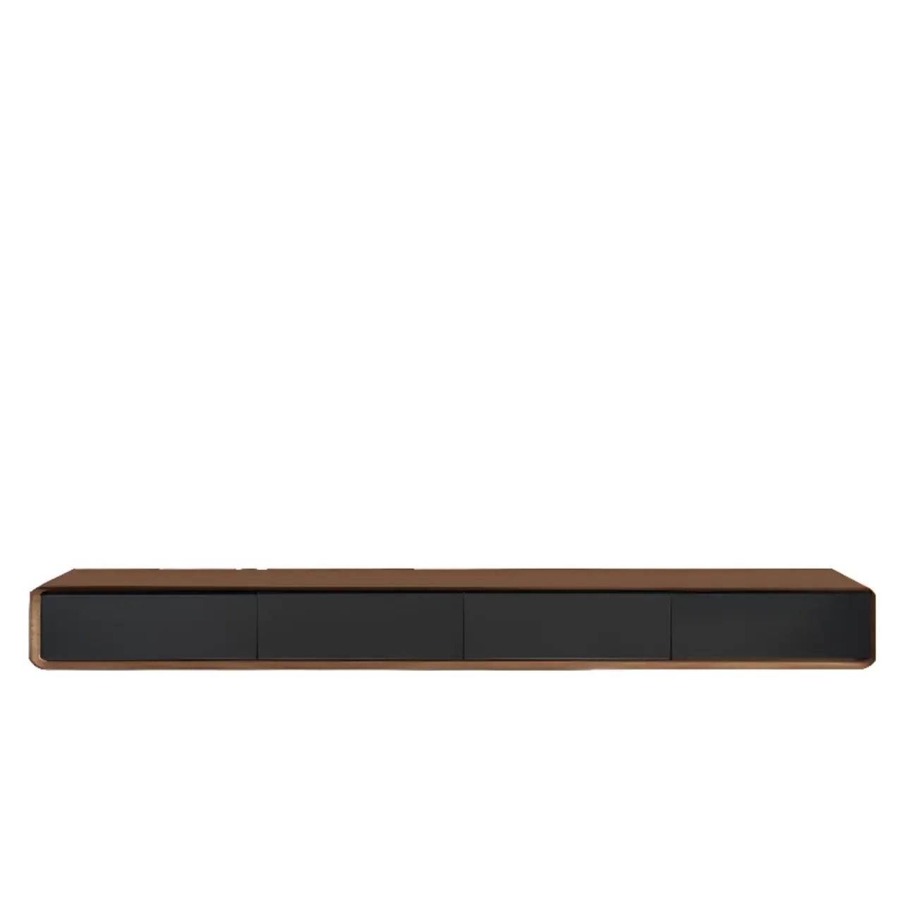 Walnut-Black Wood Drawers Floating Mount TV Stand Wall-Mounted