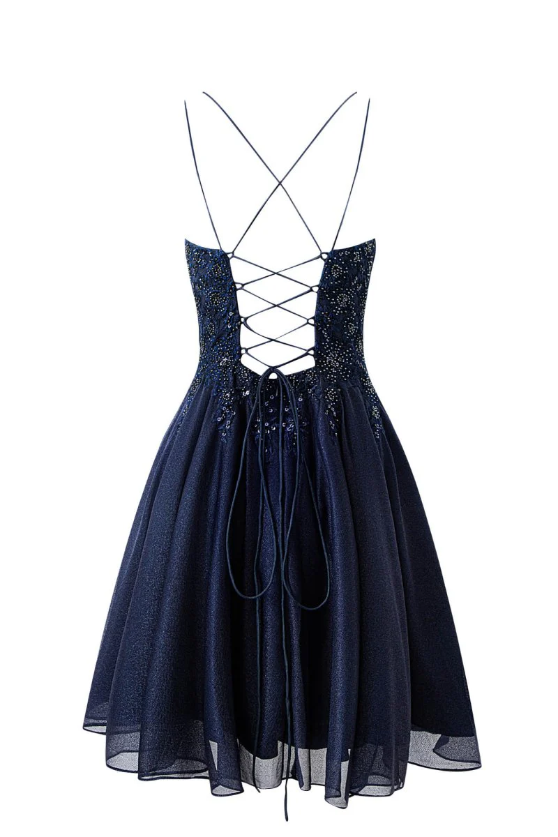 Navy Blue A-line Chiffon Short Homecoming Dress