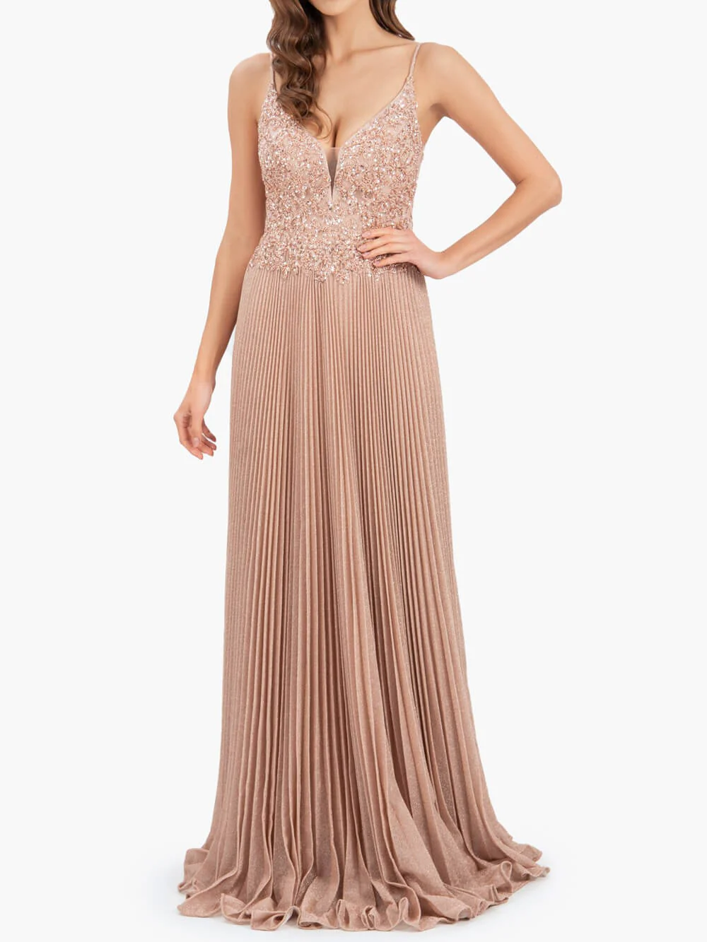 Rose Pink A-line Floor Length Glitter Jersey Prom Dress with Appliques and Sequins