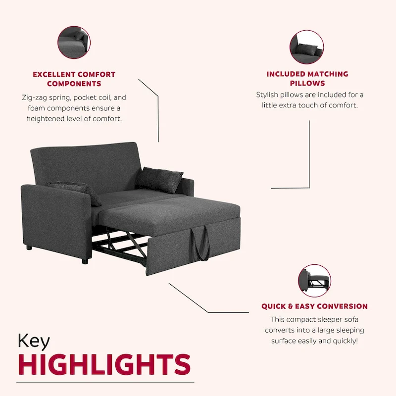 Taite 58 in. Convertible Pull Out Sleeper Sofa Bed