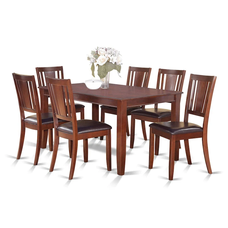 East West Furniture 7 Piece Kitchen Table & Chairs Set- a Rectangle Dining Room Table and 6 Faux Leather Dining Chairs, Mahogany
