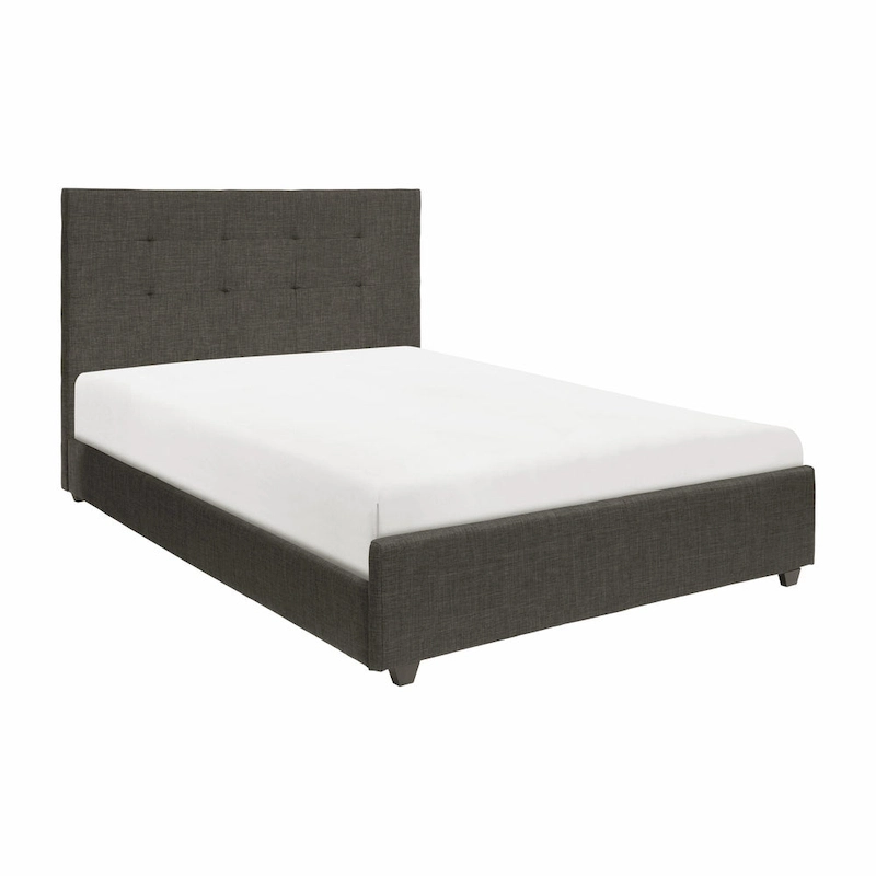 Cady King Size Platform Bed, Tufted Upholstered Headboard, Gray Solid Wood