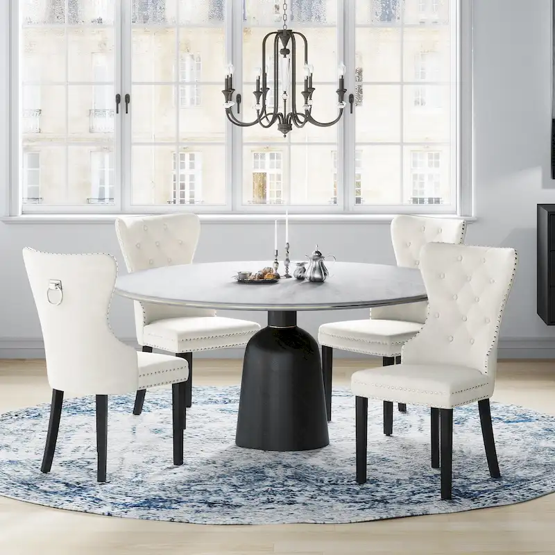 Tufted Wingback Dining Chair with Nailhead and Ring Pulls