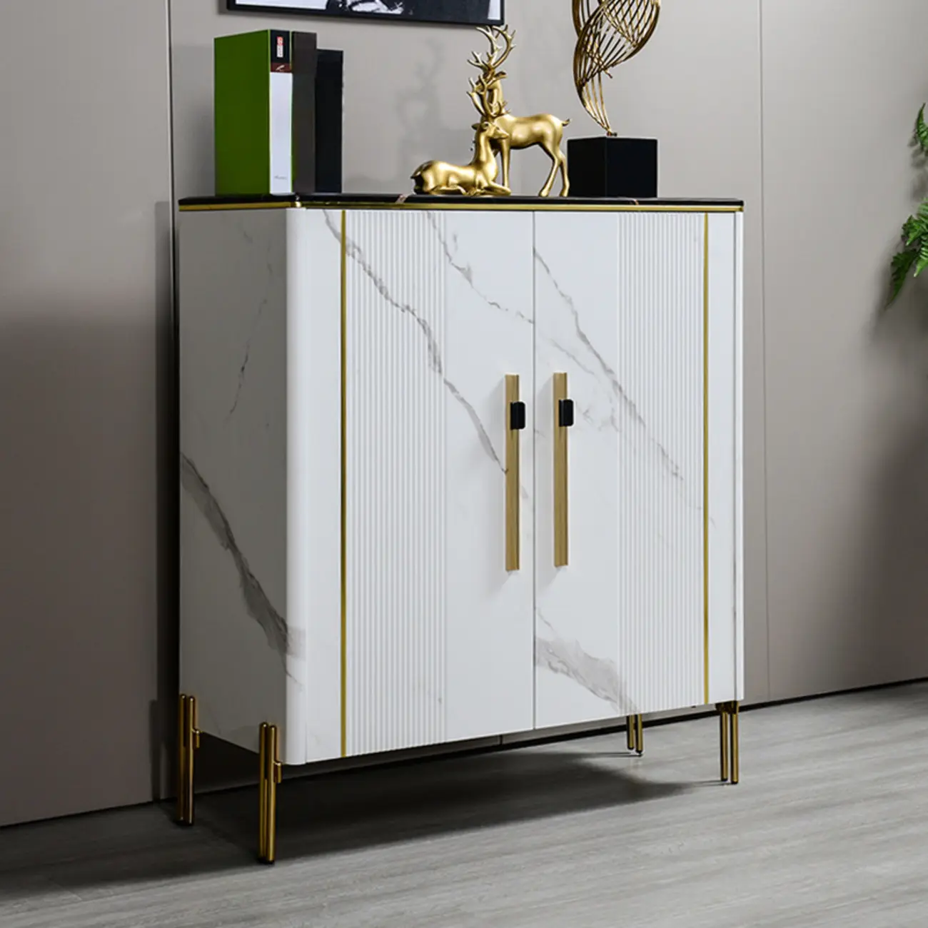 Glam Dark Gray Wooden Cabinet with Free Standing Design