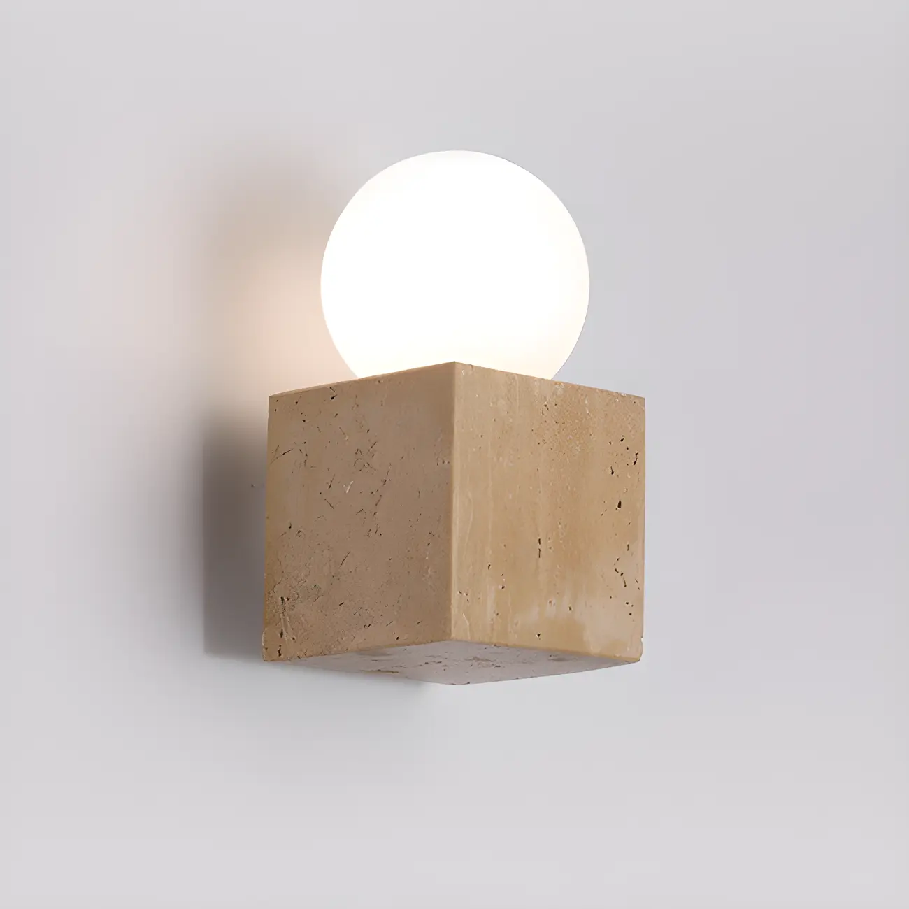 Modern Stone Beige Cube with Globe Wall Sconce