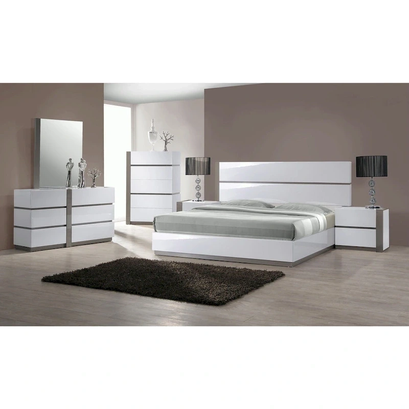 Somette Mehdi Modern Gloss White/ Grey Bed