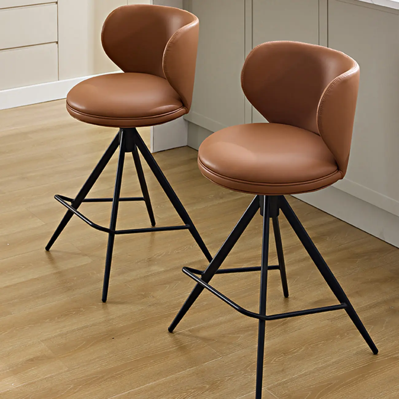 Modern Leather Swivel Bar Stools Counter Height