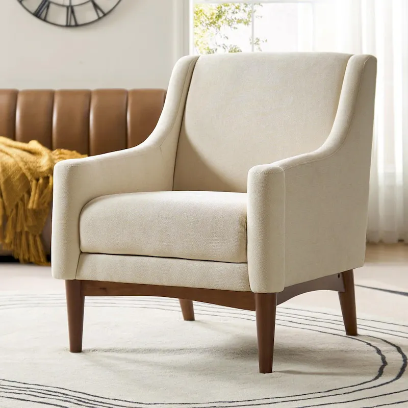 Francis Mid-Century Modern Upholstered Armchair with Sloped Arms and Solid Wood Legs