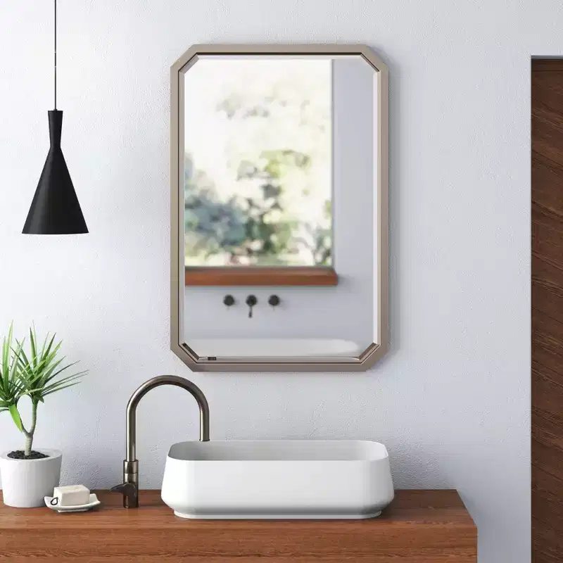 Howard Elliott 36"x24" Elongated Octagonal Beveled Wall Mirror Matte Warm Silver: Champagne Metal Frame, No Assembly Required