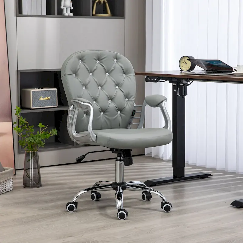 Faux Leather Office Chair with Tufted Backrest and Swivel Wheels