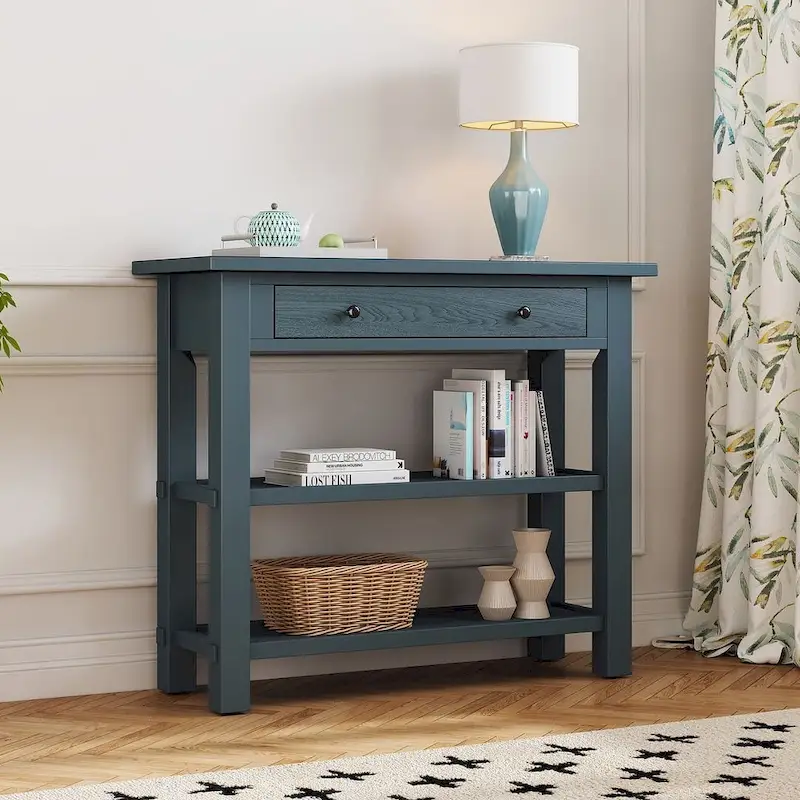 36 Farmhouse Solid Wood Console Table with Drawers and 2 Shelves