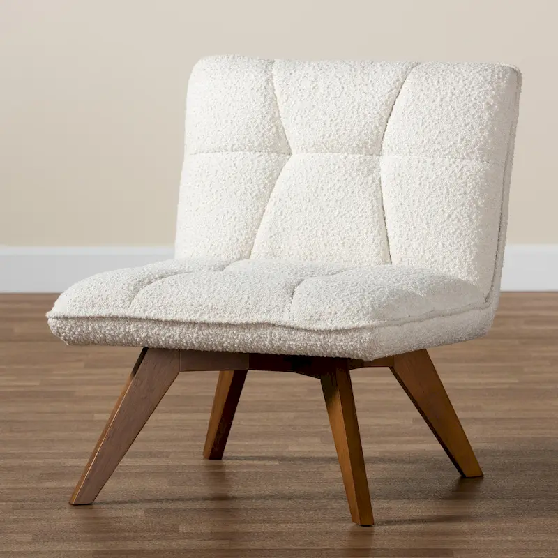 Darielle Japandi Cream Boucle Fabric and Walnut Brown Finished Rubberwood Accent Chair