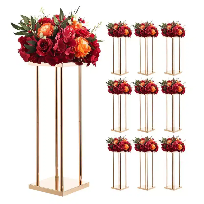 VEVOR Wedding Flower Stand, 10PCS 23.62-inch Column Flower Stand, Floral Stands with Metal Laminate, Cylindrical Cubic Floral Display Rack, Gold