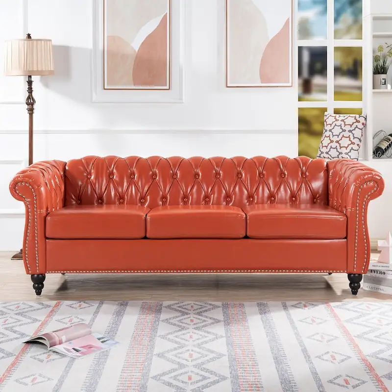 Classic and elegant 84.65-inch PU leather upholstery - sturdy birch legs, soft padding.