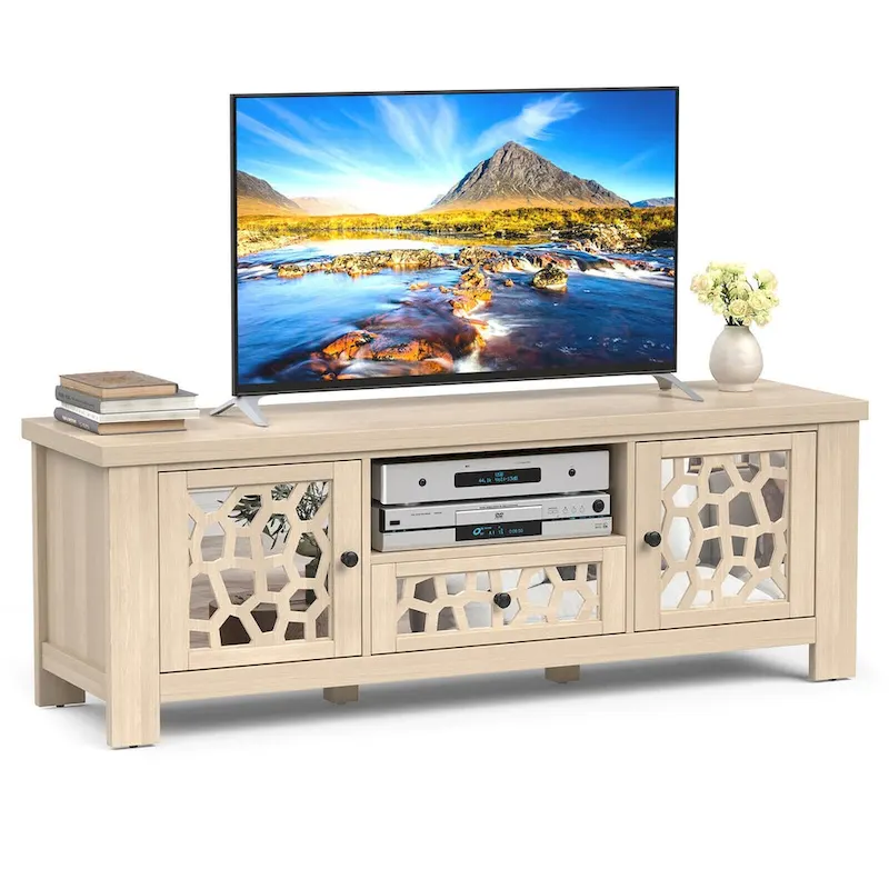 55 Retro TV Stand Entertainment Center with Mirror Doors