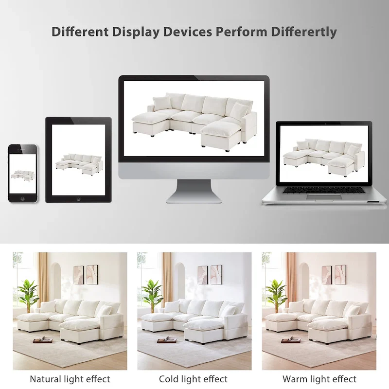 U Shape Modular Sofa, 6 Seat Chenille Deep Seat Sectional Couch