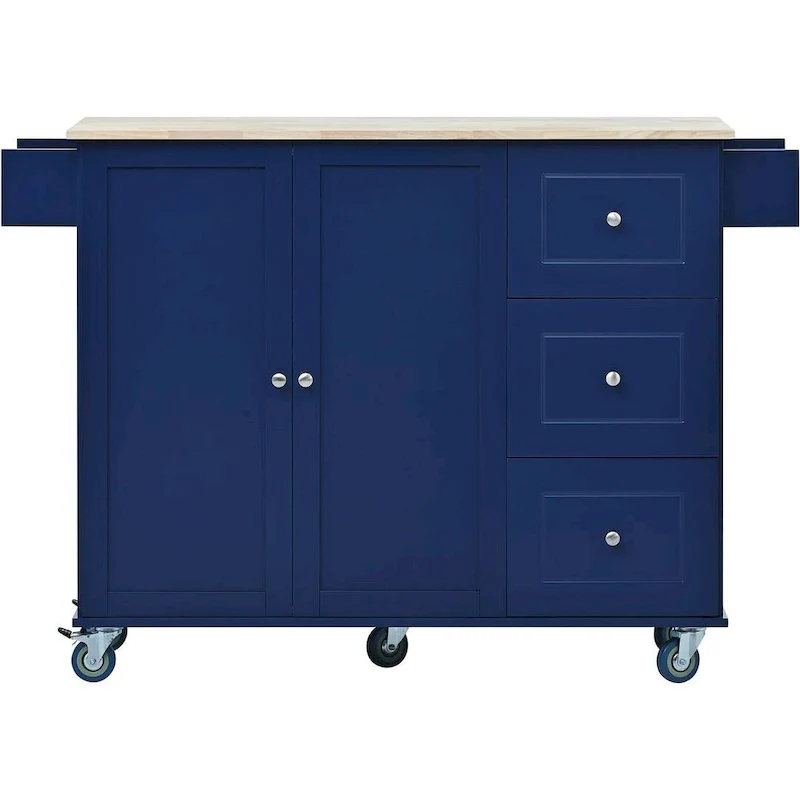 Rolling Mobile Kitchen Island with Wheels Drop Leaf, Solid Wood Top