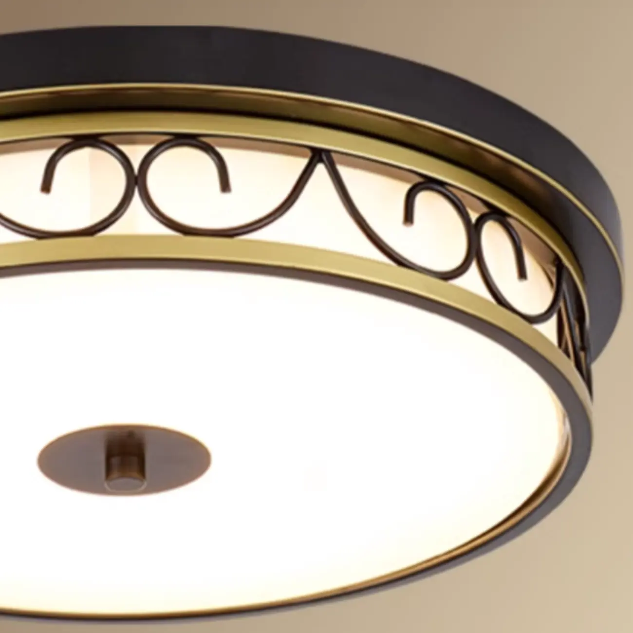 Classic Black Metal Drum Glass Flush Mount Ceiling Light