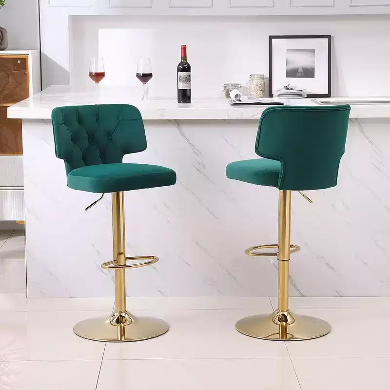 2pcs Bar Stools Modern Counter Height Bar Stools with Back Upholstered Swivel Adjustable Barstools for Kitchen Island Restaurant Emerald