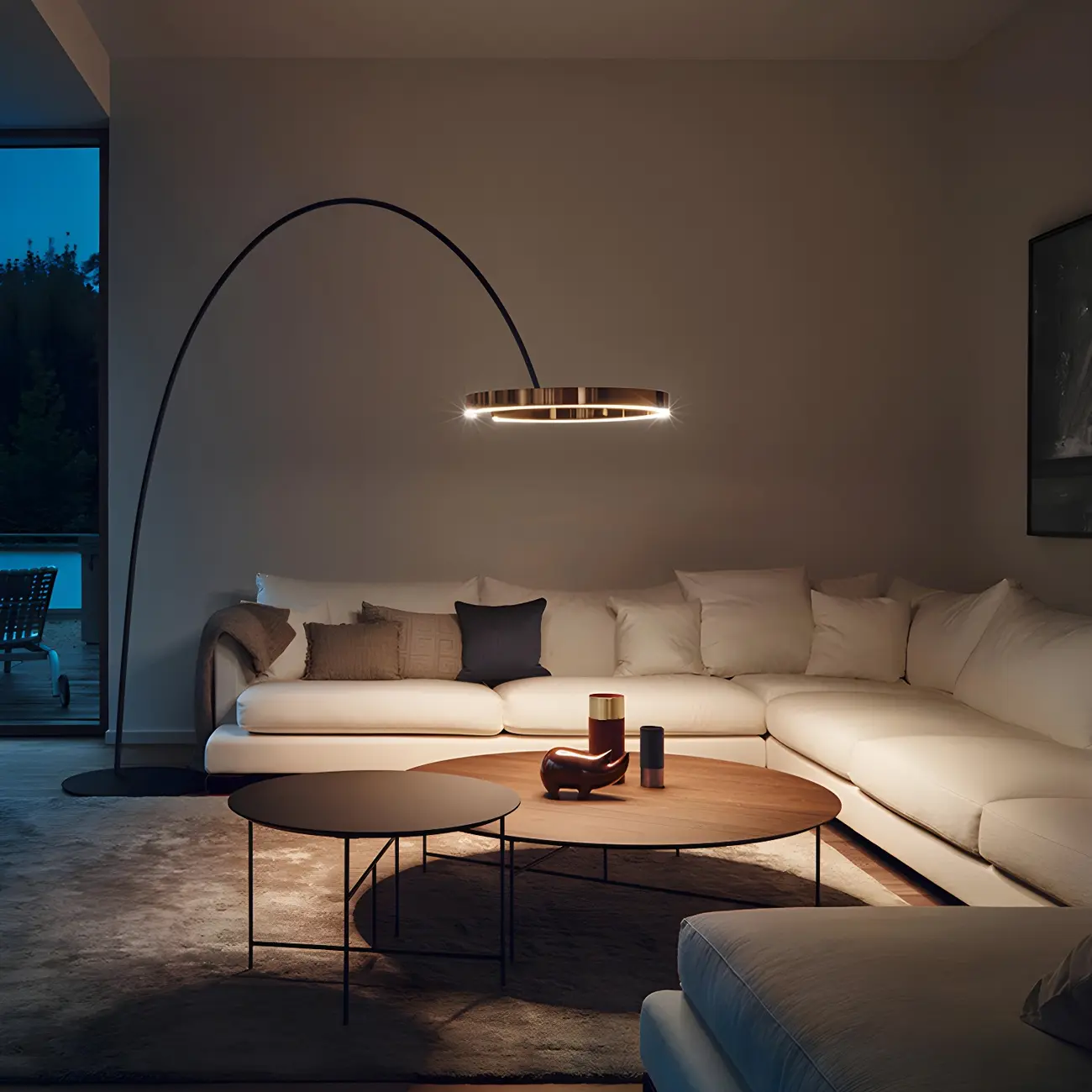 Metal Ring LED Arched Gold Floor Lamp Standing Light Dimmable