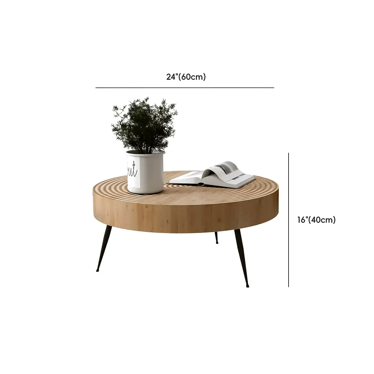 4 Legs Scandinavian Round Coffee Table with Wood Texture
