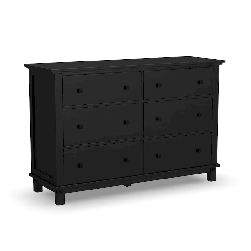 Black 6-Drawer Wood Dresser, 1-Person Bedroom Storage