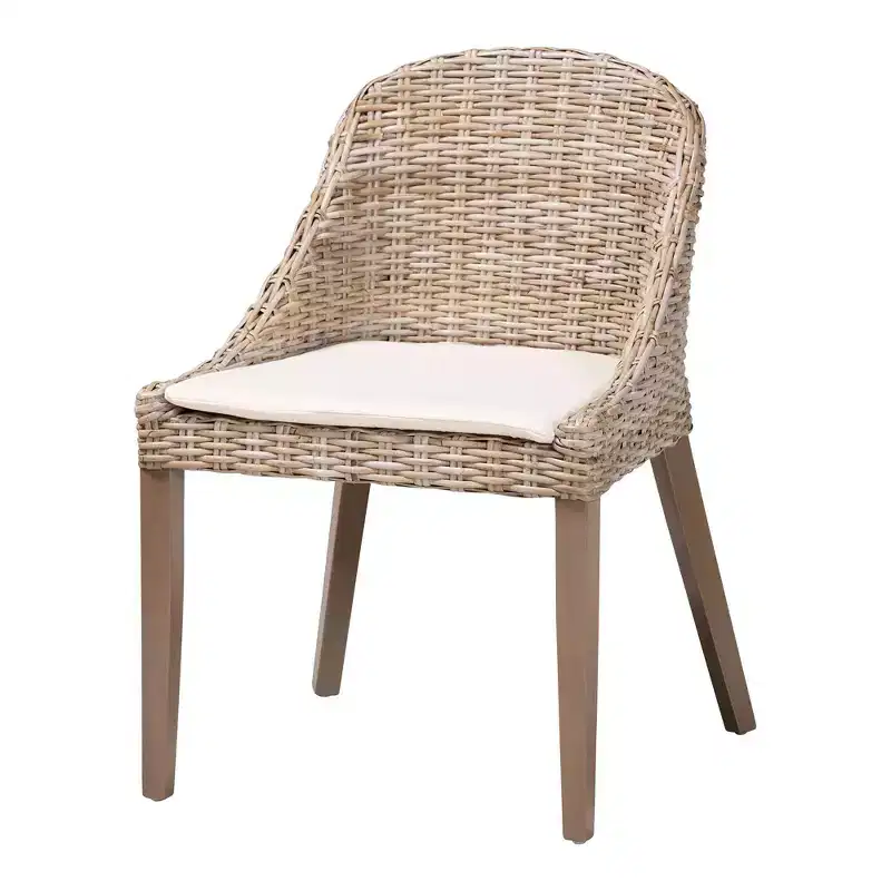 bali & pari Lara Rattan and Mahogany Wood Dining Chair Kubu Gray/Rustic Taupe