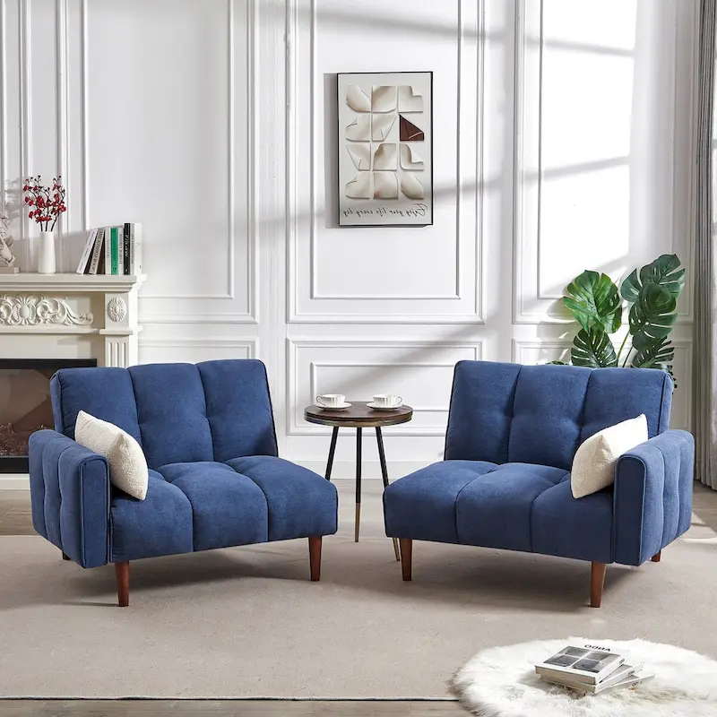 Convertible Futon Sofa Bed, Adjustable Couch Sleeper, Modern Fabric Linen Upholstered Futon Sofa bed with 2 Pillows