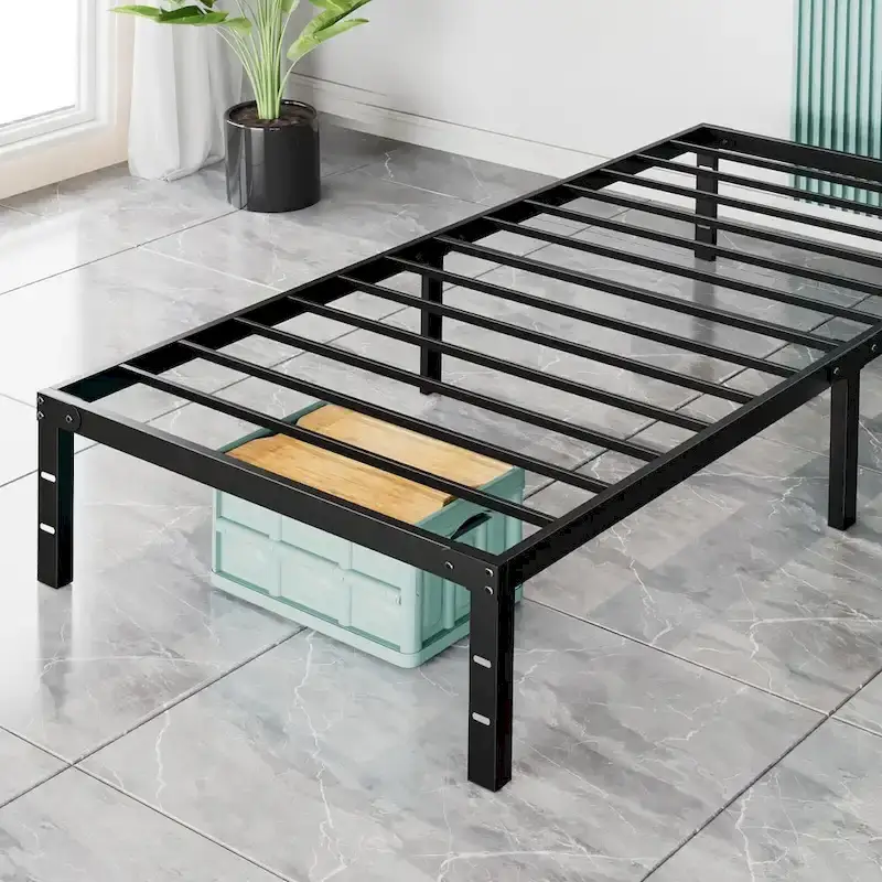 Black Metal Frame Platform Bed Mattress Foundation with Steel Slat Support, No Box Spring Needed