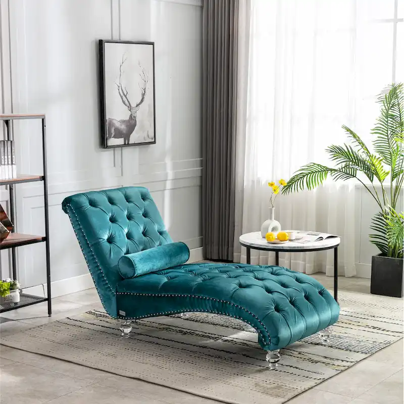 Velvet Tufted Chaise Lounge Accent Living Room Chair
