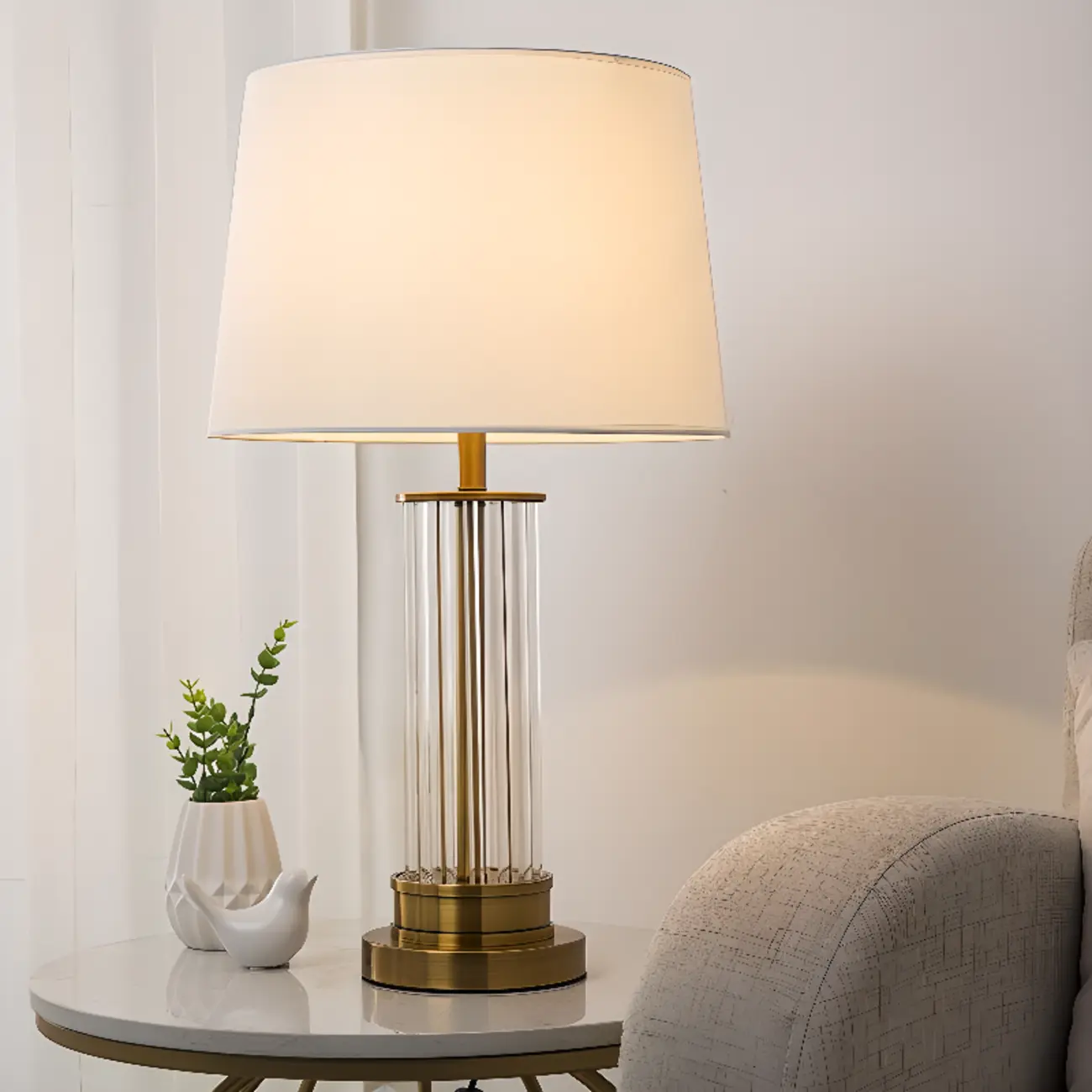 Modern Elegant Barrel Gold LED Table Lamp Fabric Shade