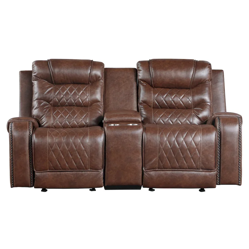 Paul 78 Inch Manual Recliner Loveseat, Cupholder Console Brown Faux Leather