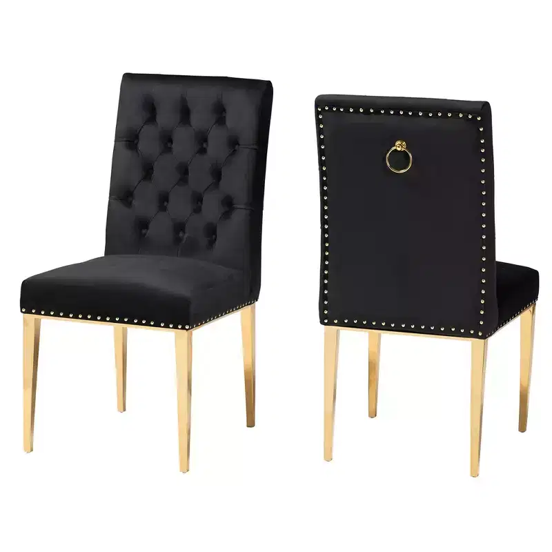 Baxton Studio Caspera Contemporary Glam and Luxe Velvet Fabric and Metal Dining Chair Set
