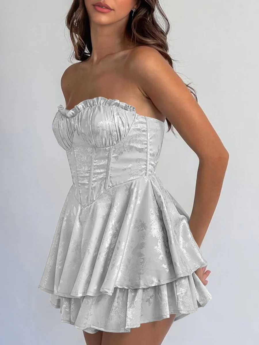 Silver - A Line Sweetheart Corset Ruffles Short Homecoming Dresses