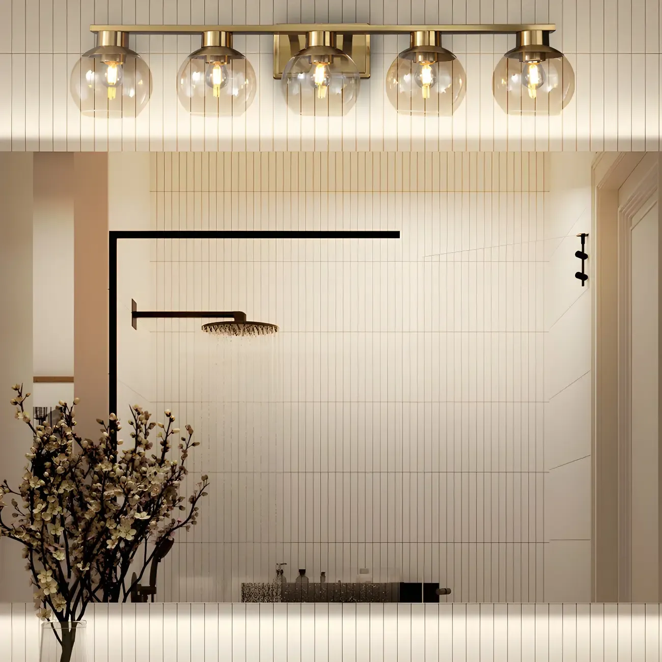 Modern Gold Clear Glass Dome Bathroom Vanity Light