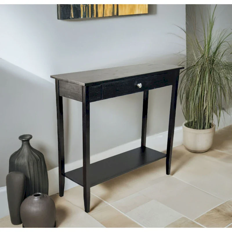 Solid Acacia Wood 1-drawer Console Table with Bottom Shelf