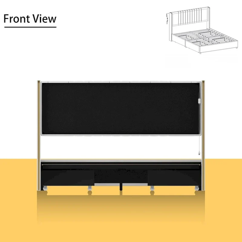 Modern Illuminated Bed Frame with Gold Trim - Chic Upholstered Design