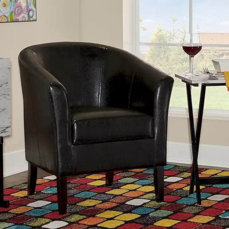 Linon Andrew Barrel Club Chair Jet Black Upholstery