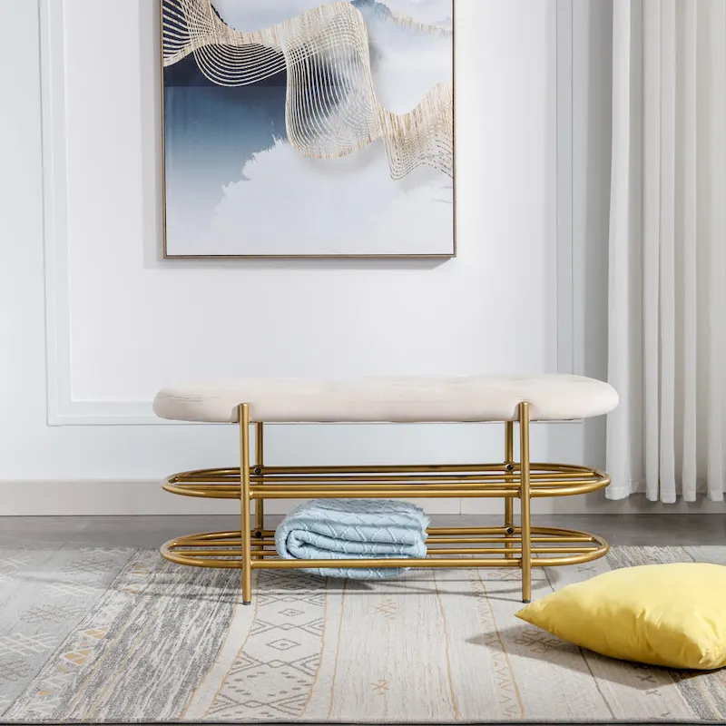 SEYNAR 40 Velvet Upholstered Living Room Bench with Double shoe rack