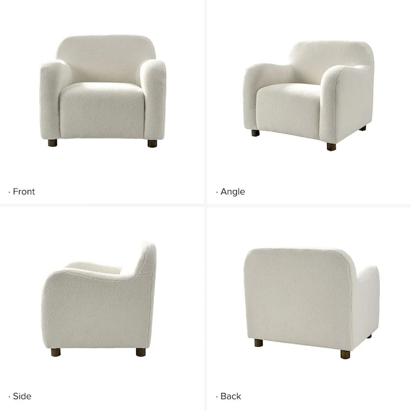 Wayne 35  Wide Boucle Upholstered Teddy Accent Chair with Solid Wood Legs by HULALA HOME
