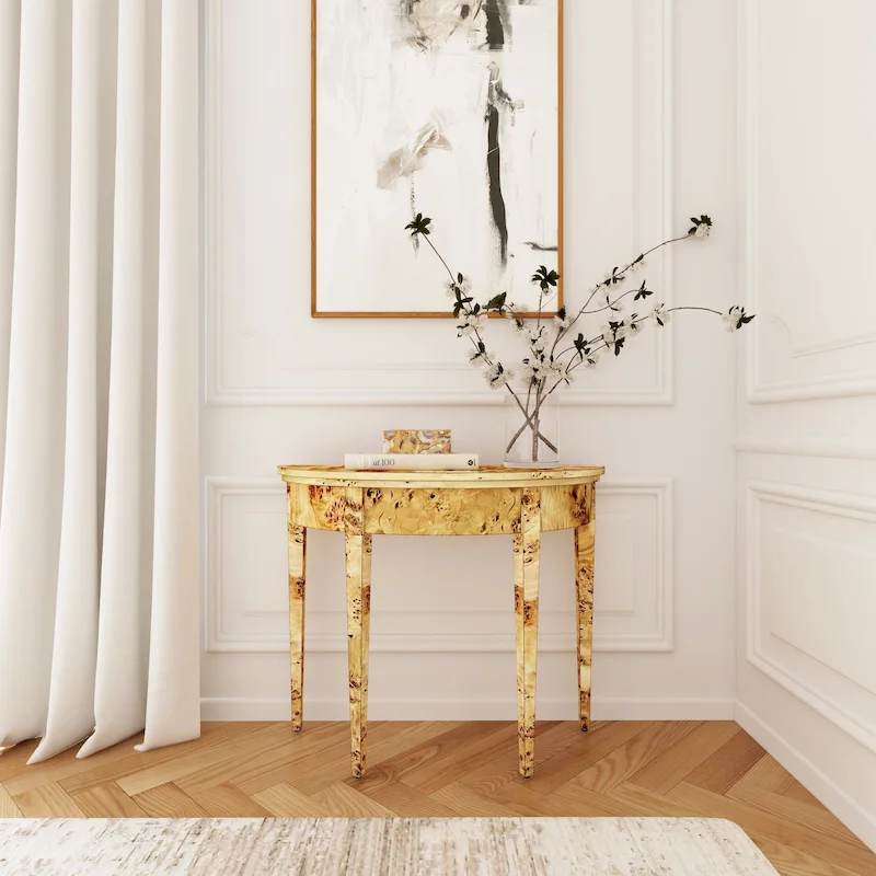 Hampton Demilune Burl 36  Console Table