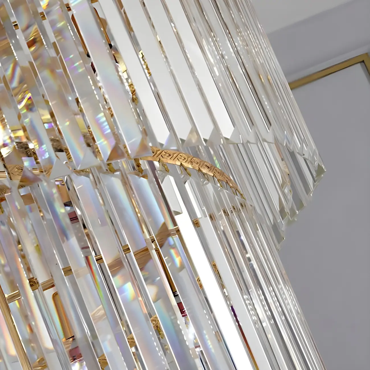 Luxurious Gold Spiral Crystal Round Tier Stairwell Chandelier