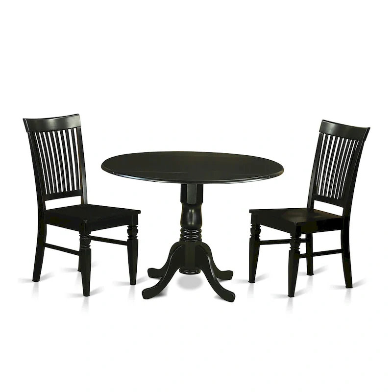 East West Furniture 3 Piece Dinette Set Contains a Round Dining Table and 2 Dining Room Chairs, (Finish Options)