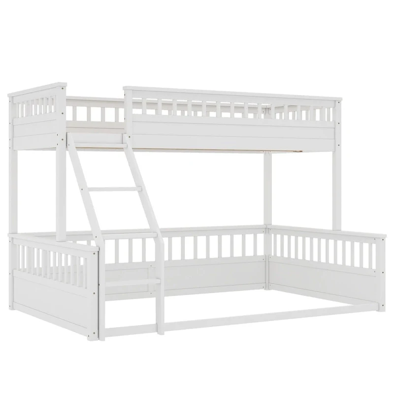 Twin XL over Queen Bunk Bed with Ladder and Guardrails, White