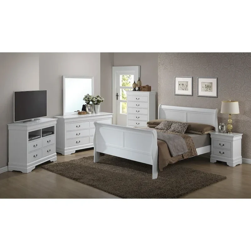 Wooden Sleigh Full Platform Bed - 90 - White